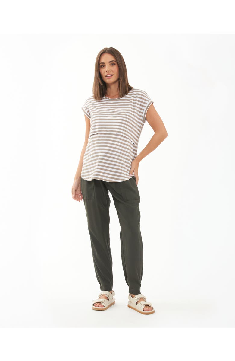 Ripe Maternity Lionel Nursing Tee, Alternate, color, Taupe / White