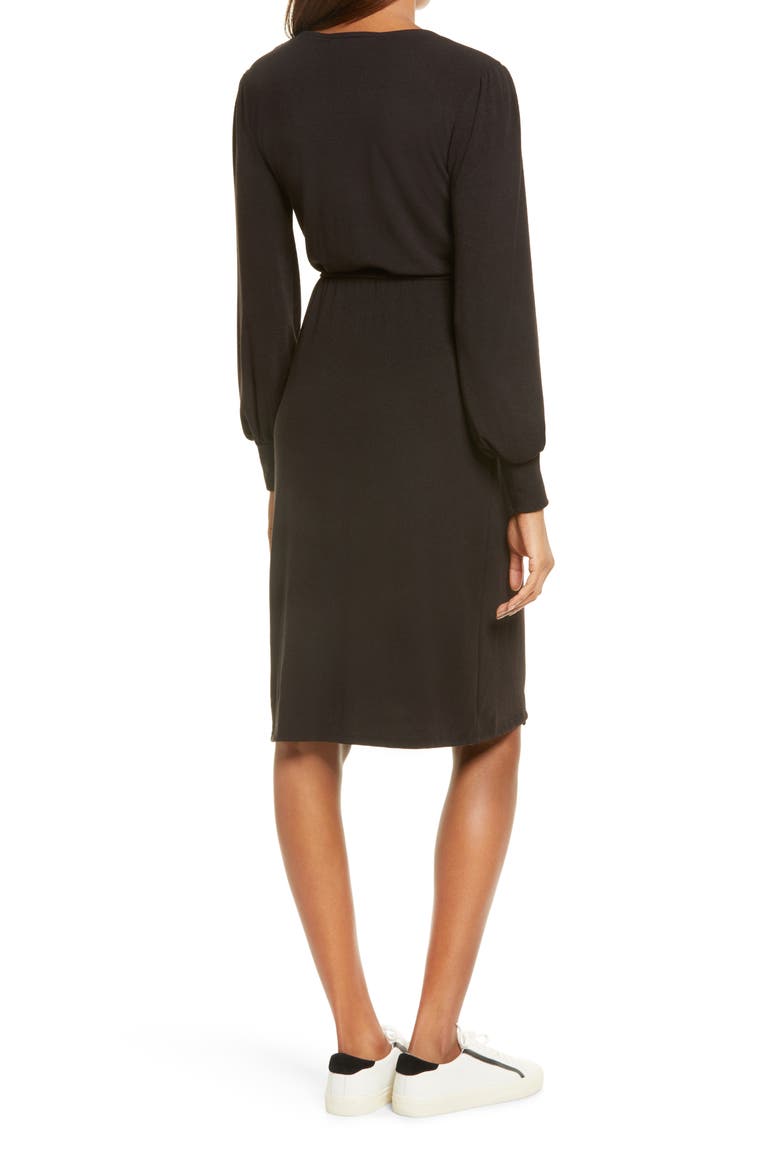 Wrap Long Sleeve Midi Sweater Dress, Alternate, color, BLACK
