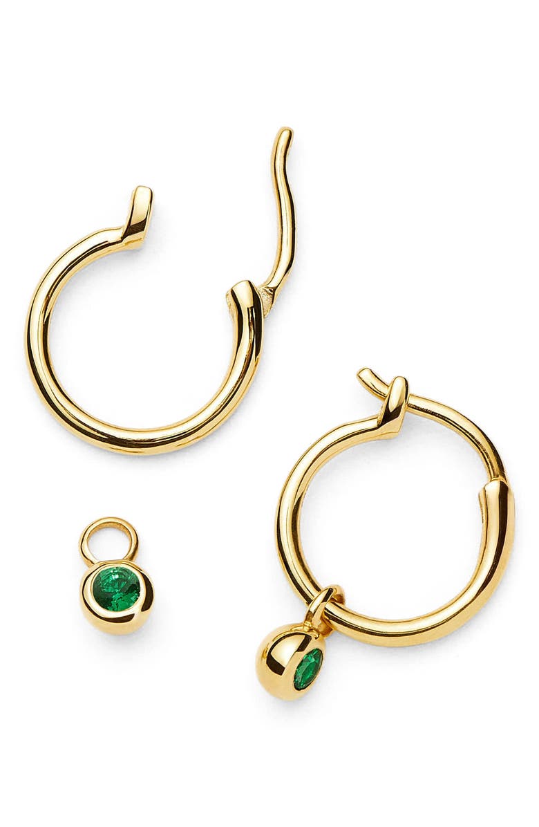 Missoma Tennis Charm Mini Hoop Earrings, Alternate, color, Gold/ Green