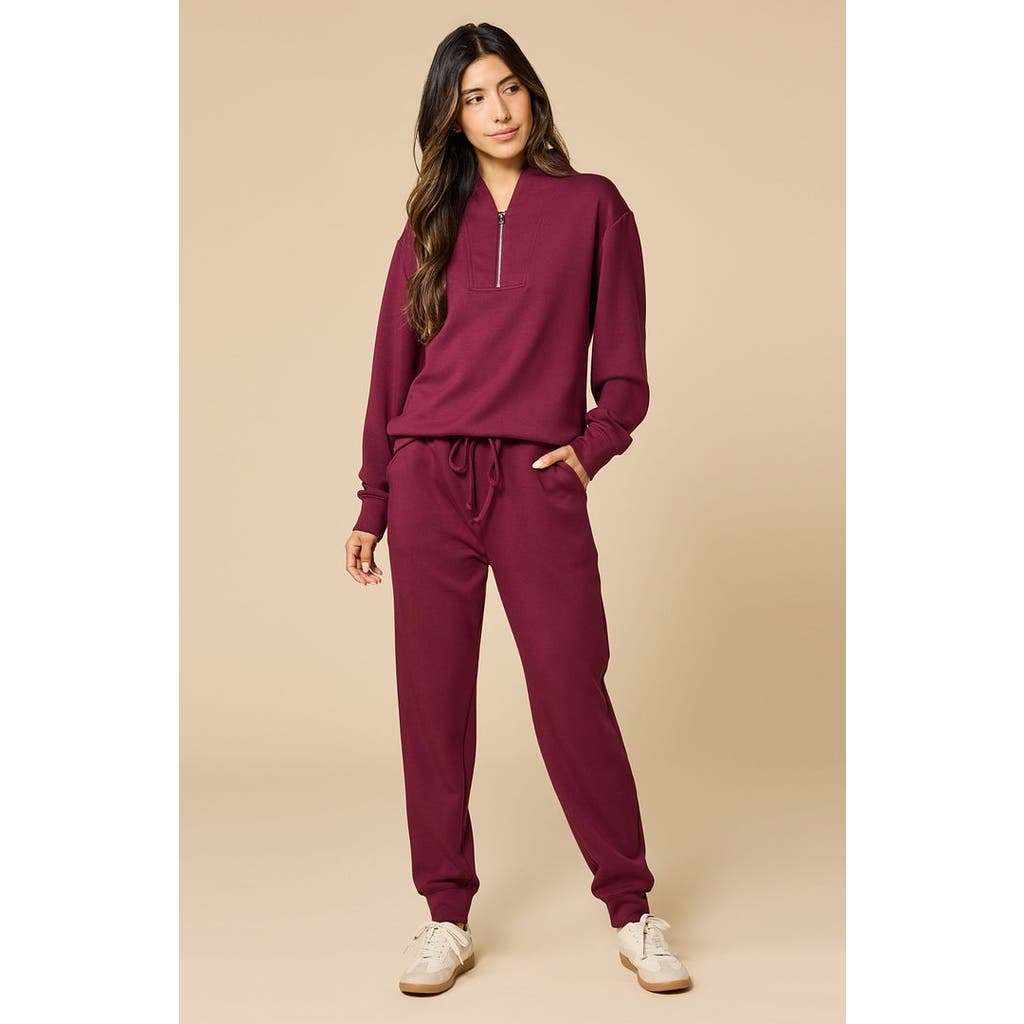 Softies Athleisure Dreamtech 1/4 Zip Jogger Set In Burgundy