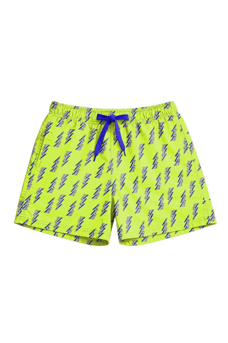 Boys Lightning Bolt Print Board Shorts, Main, color, Lime
