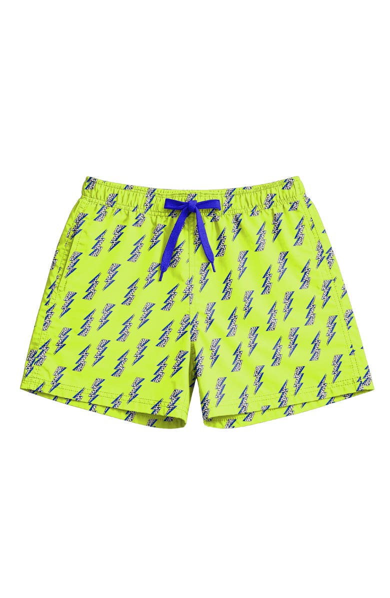 Limeapple Boys Lightning Bolt Print Board Shorts, Main, color, Lime