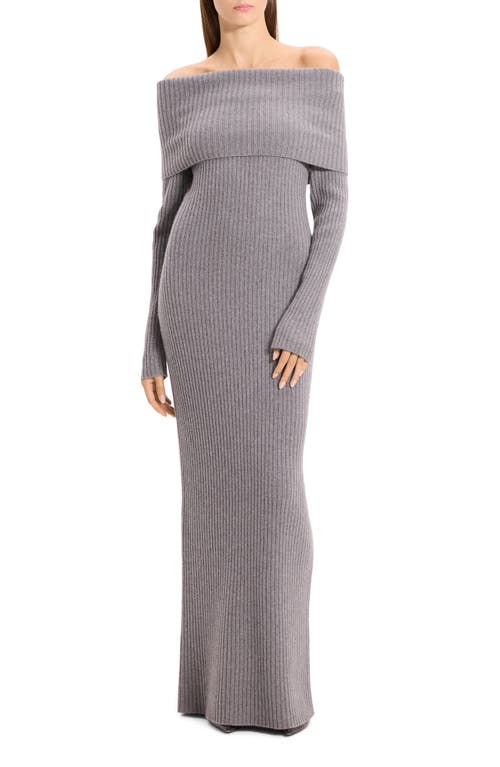 Theory Off-the-shoulder Ribbed Wool And Cashmere Dress In Gray