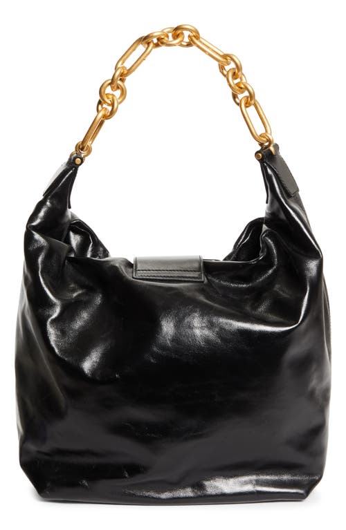 Balmain Sync Leather Hobo Bag In Black