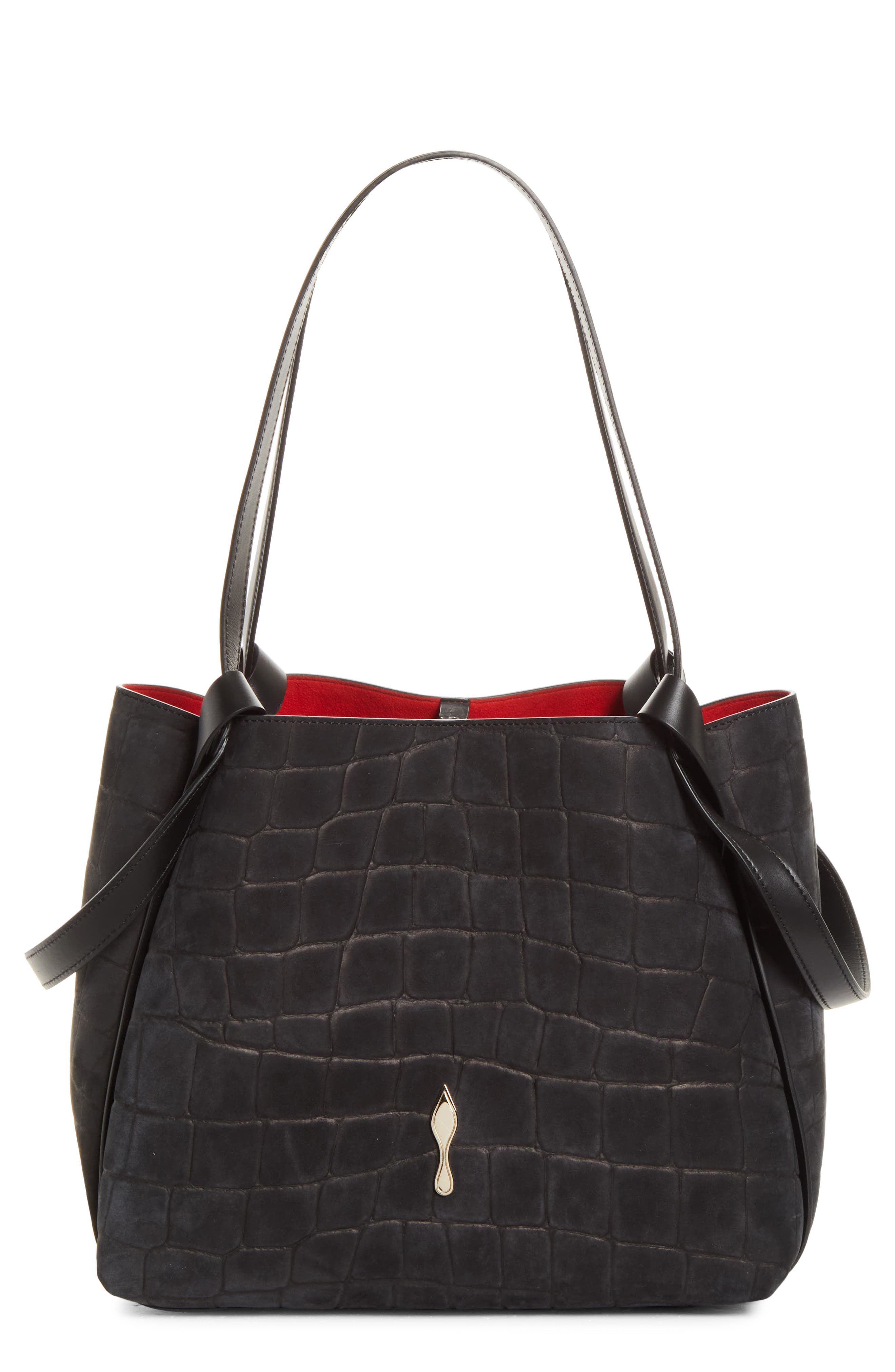 Small Bettina Croc Embossed Nubuck Leather Tote, Main, color, BK01 BLACK