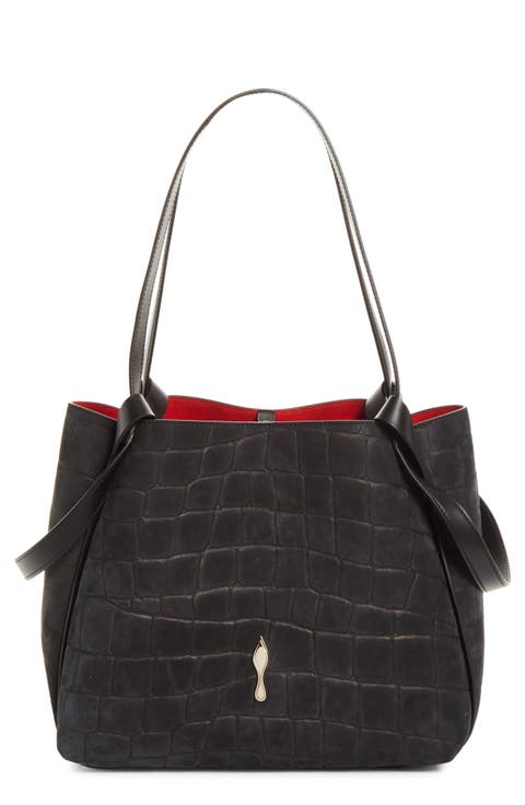 Small Bettina Croc Embossed Nubuck Leather Tote