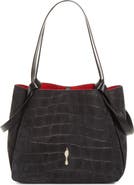Christian Louboutin Small Bettina Croc Embossed Nubuck Leather Tote