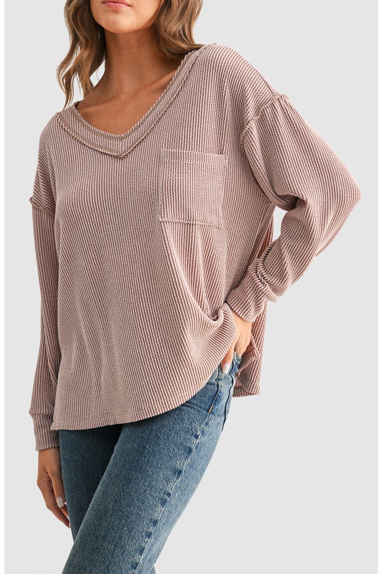 Rib Knit Pocket Sweater, Alternate, color, TOFFEE