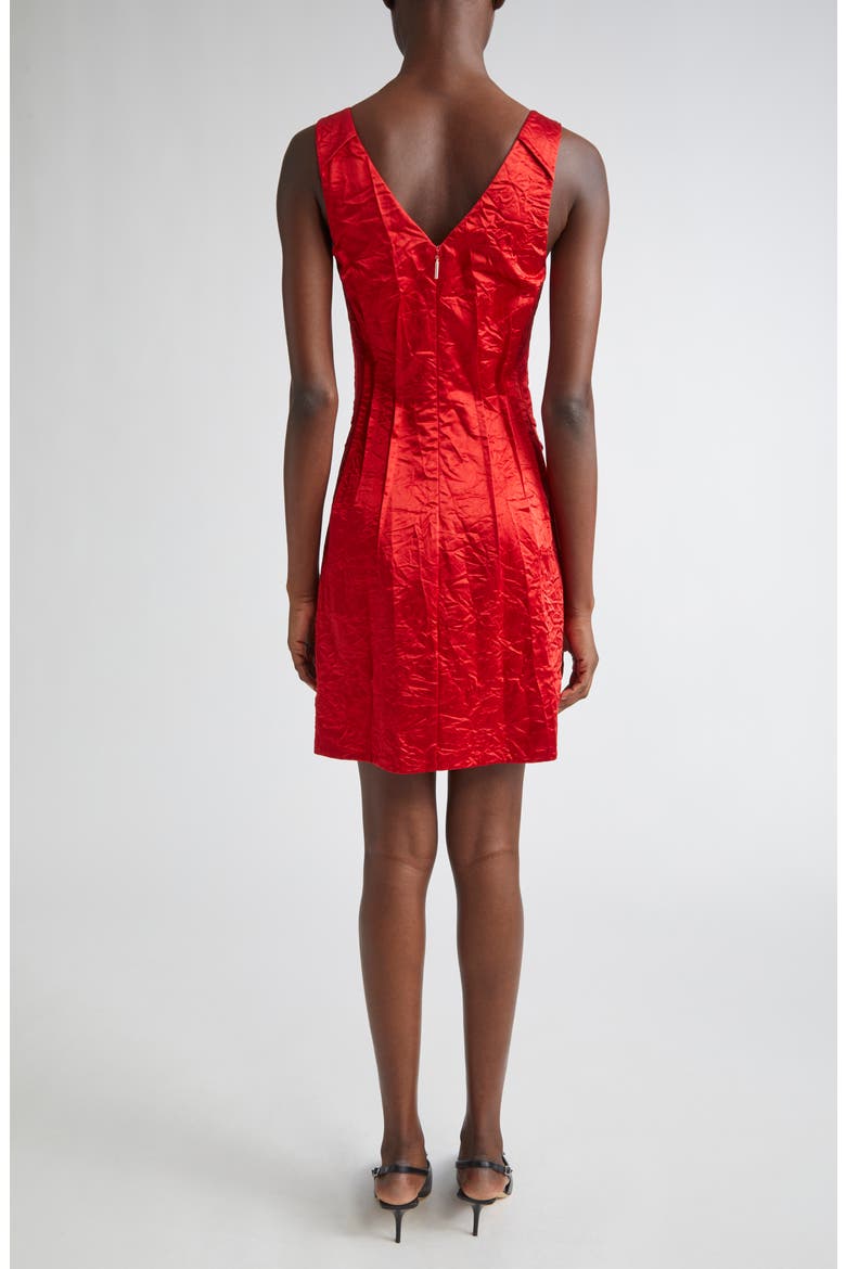 V-Neck Crushed Satin Minidress, Alternate, color, RED