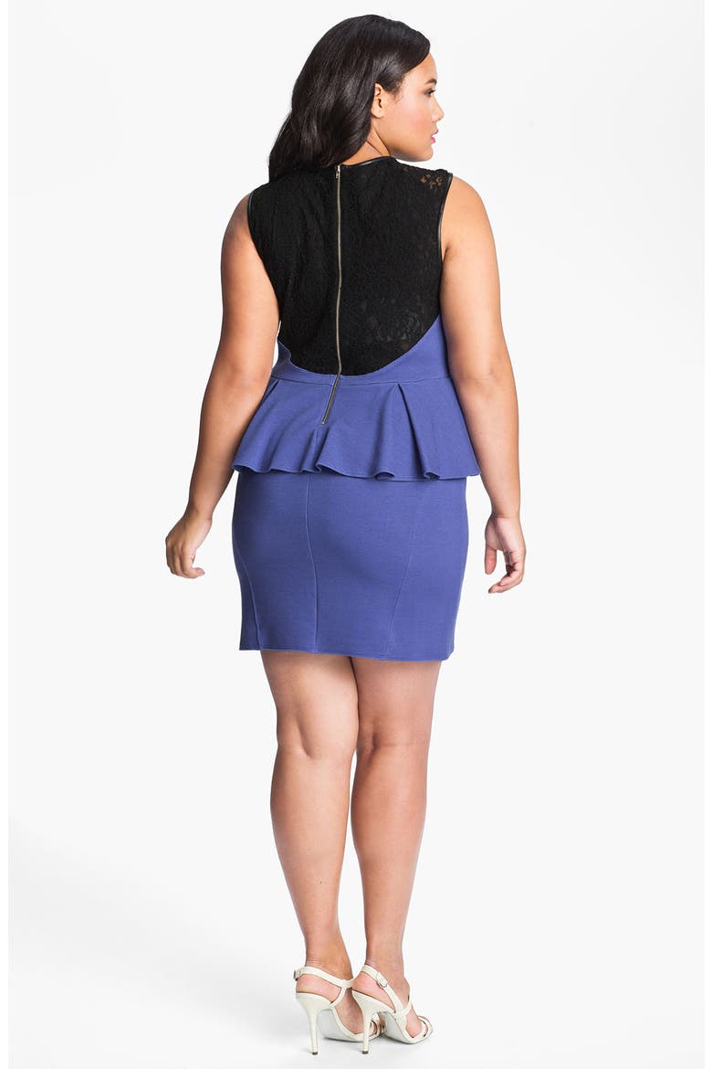 Lace Inset Peplum Sheath Dress, Alternate, color, CORNFLOWER