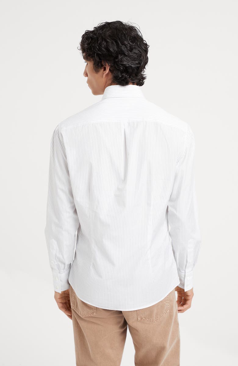 Brunello Cucinelli Pinstripe slim fit shirt with button-down collar, Alternate, color,
