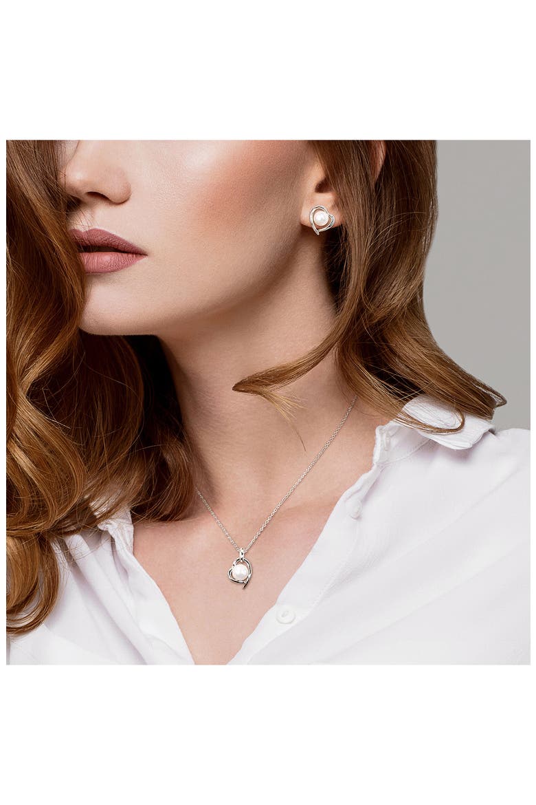 Cultured Freshwater Pearl & Diamond Heart Pendant Necklace & Stud Earrings Set, Alternate, color, WHITE