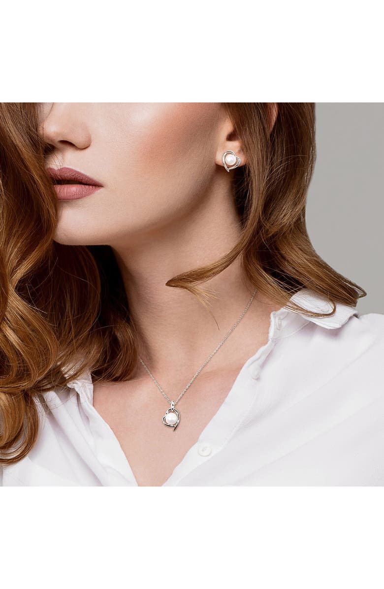 DELMAR Cultured Freshwater Pearl & Diamond Heart Pendant Necklace & Stud Earrings Set, Alternate, color, White