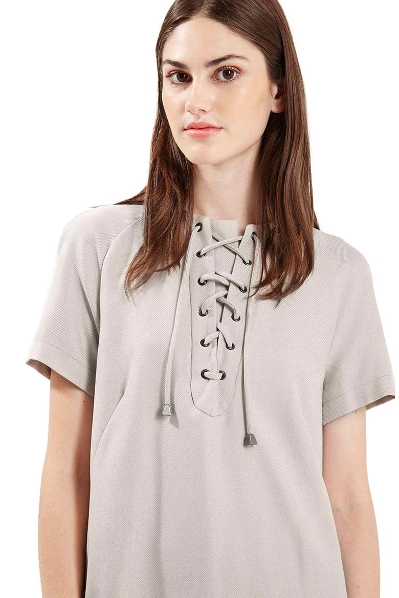 Lace Up Shirtdress, Alternate, color, GREY