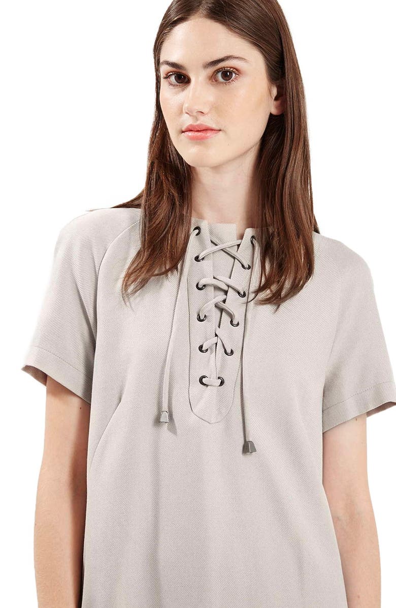 Topshop Lace Up Shirtdress, Alternate, color,