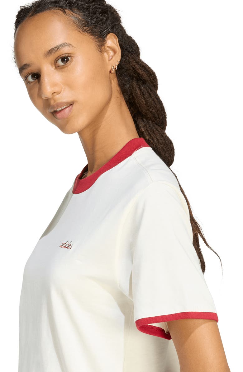 adidas Embroidered Logo Crewneck T-Shirt, Alternate, color, Off White/ Active Maroon