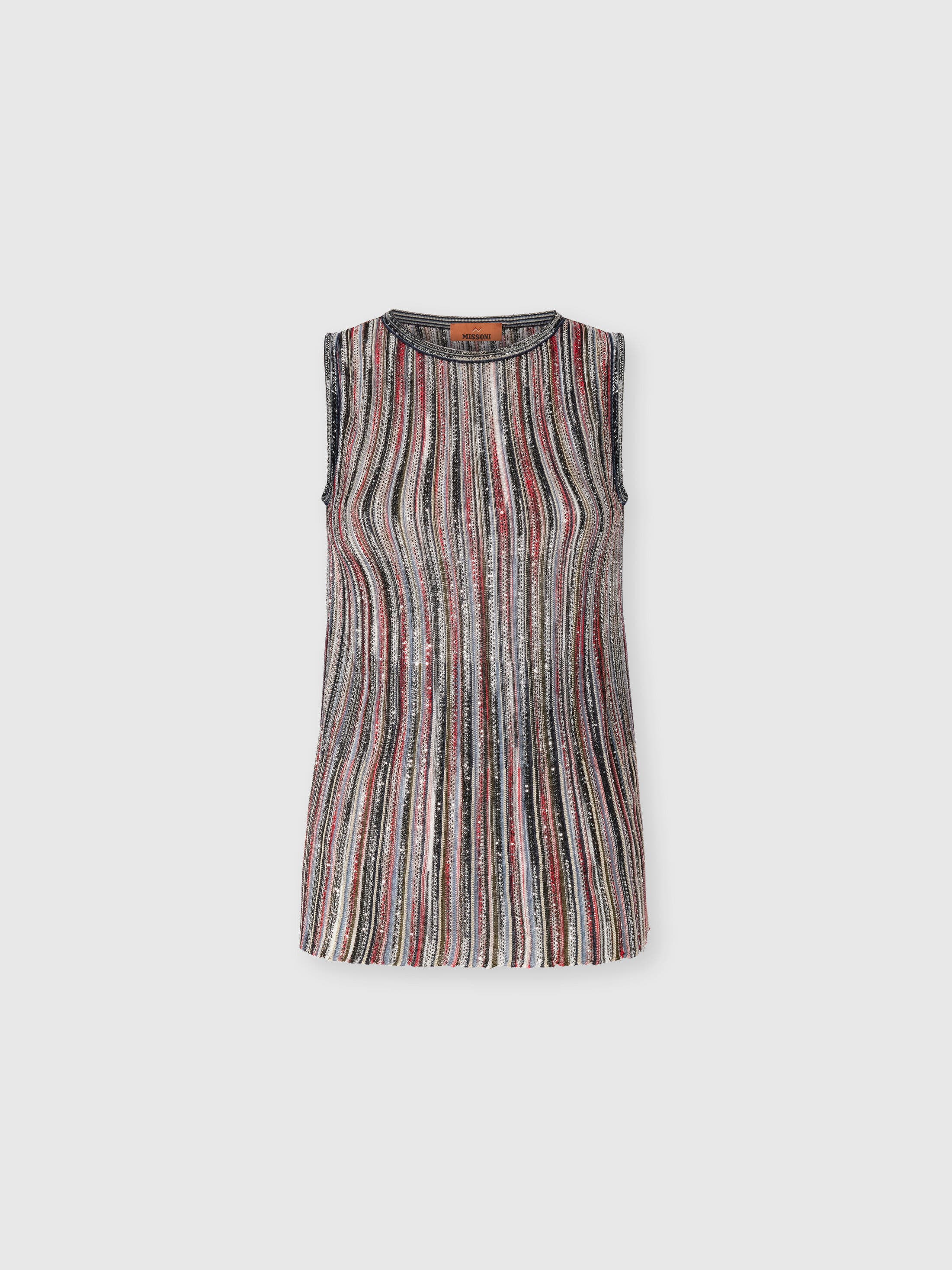 Sleeveless Top In Ribbed Viscose Blend With Sequins