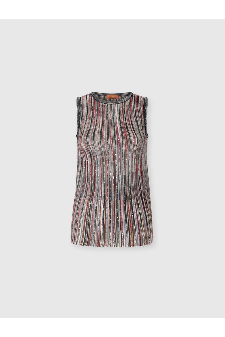 Sleeveless Top In Ribbed Viscose Blend With Sequins, Main, color, Silver