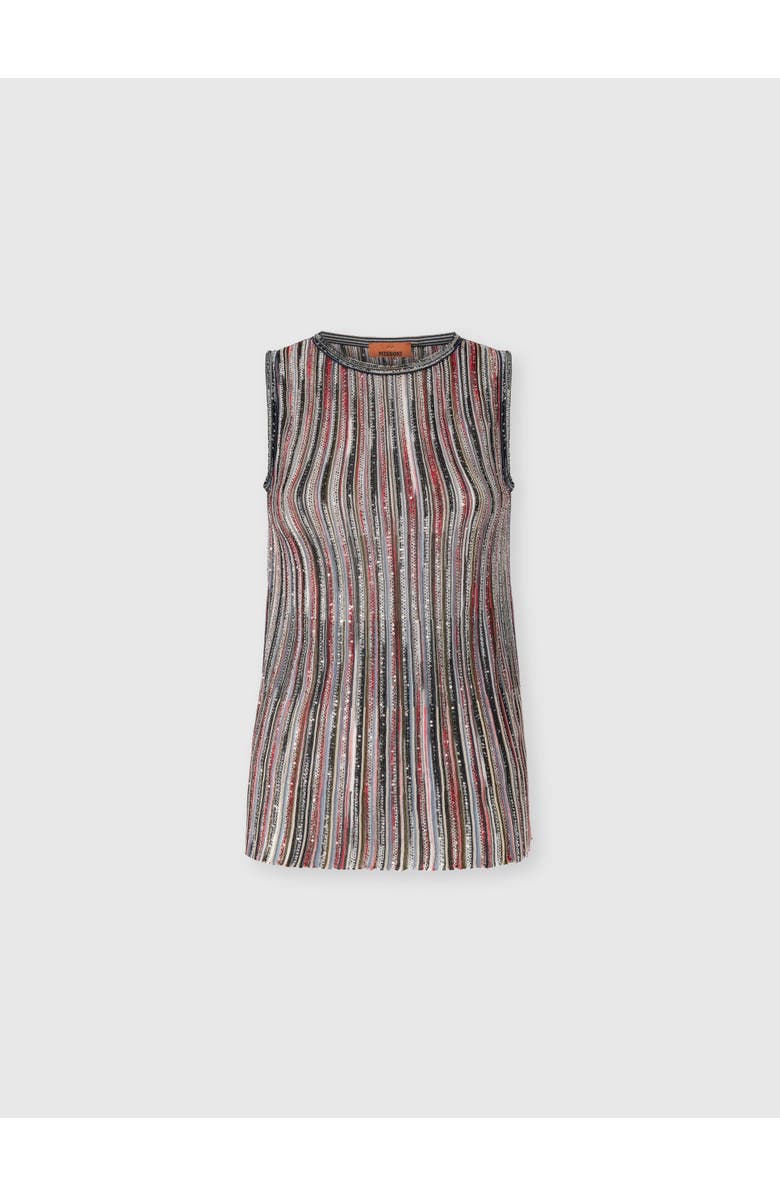 Missoni Ribbed Mixed Viscose Sleeveless Top With Sequins, Main, color, Silver