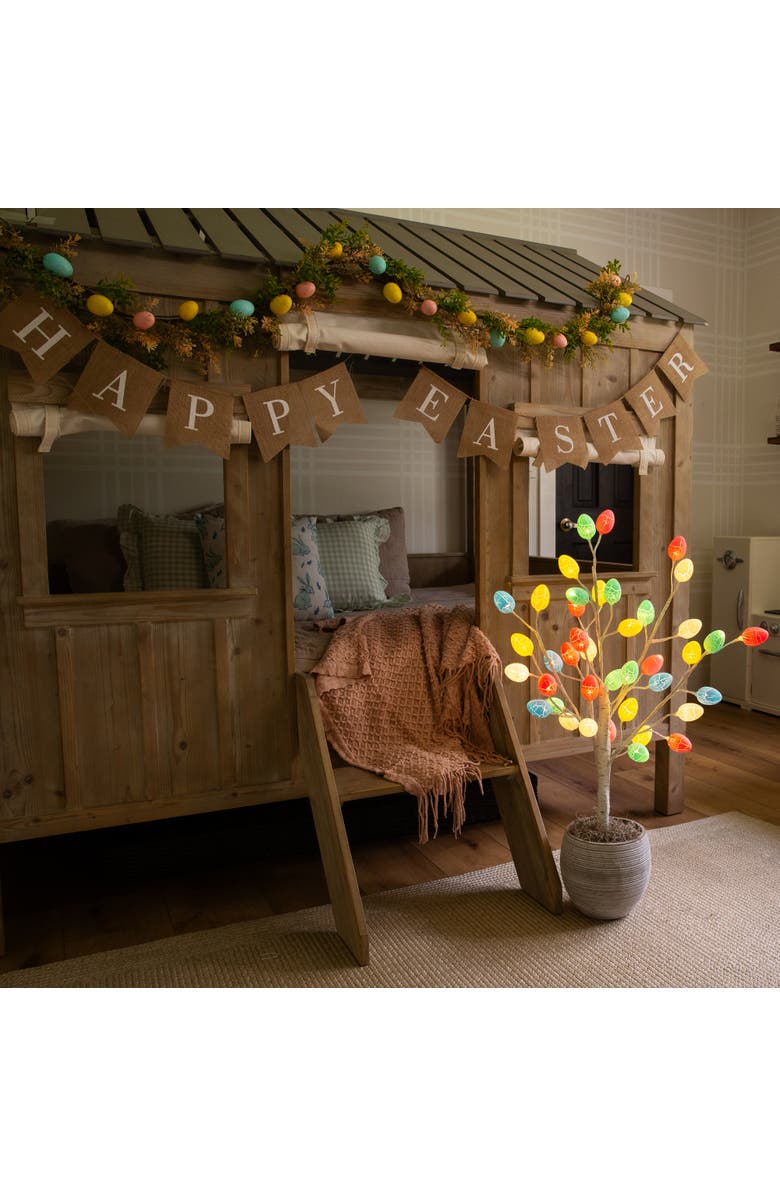 NEARLY NATURAL 3-ft Pre-Lit Artificial Easter Twig Tree with 40 Egg Shaped LED Ornaments, Alternate, color, White