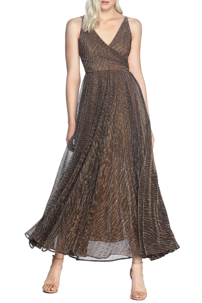 Valentina Metallic Fit & Flare Gown, Main, color, METALLIC BRONZE