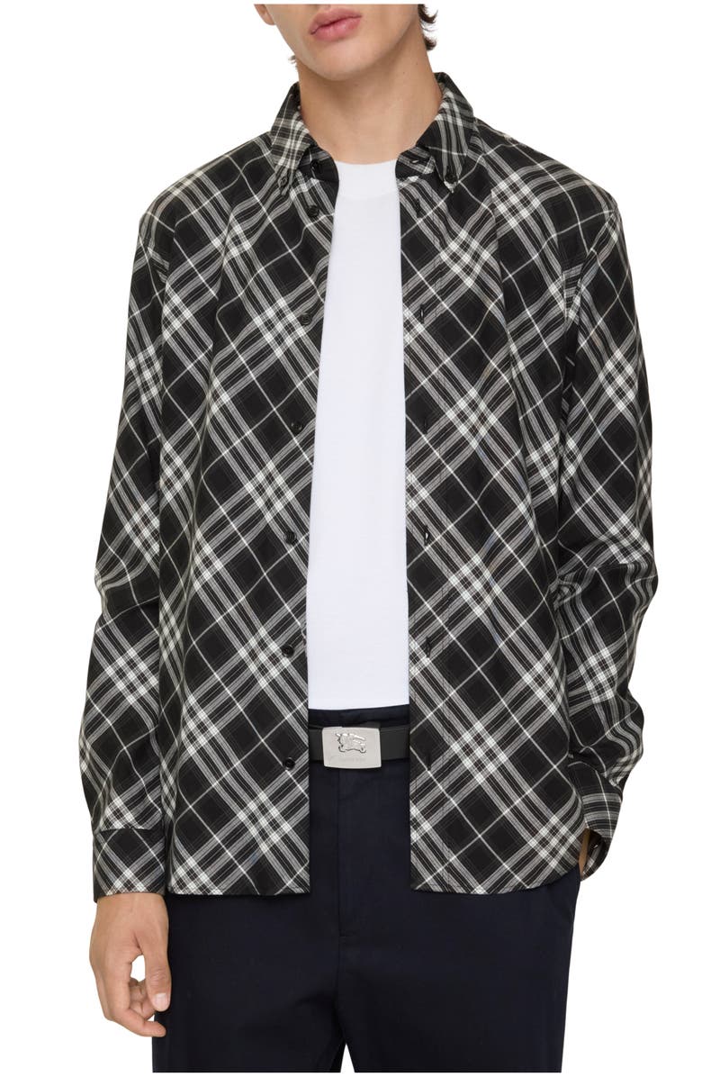 Burberry Relaxed Fit Check Cotton Flannel Shirt, Main, color, Black