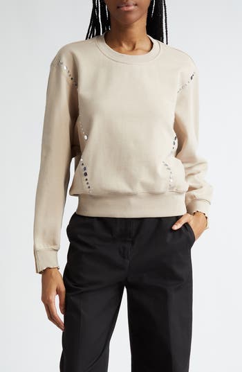 3.1 Phillip Lim Stud Detail Mixed Media Cotton Sweatshirt In Concrete