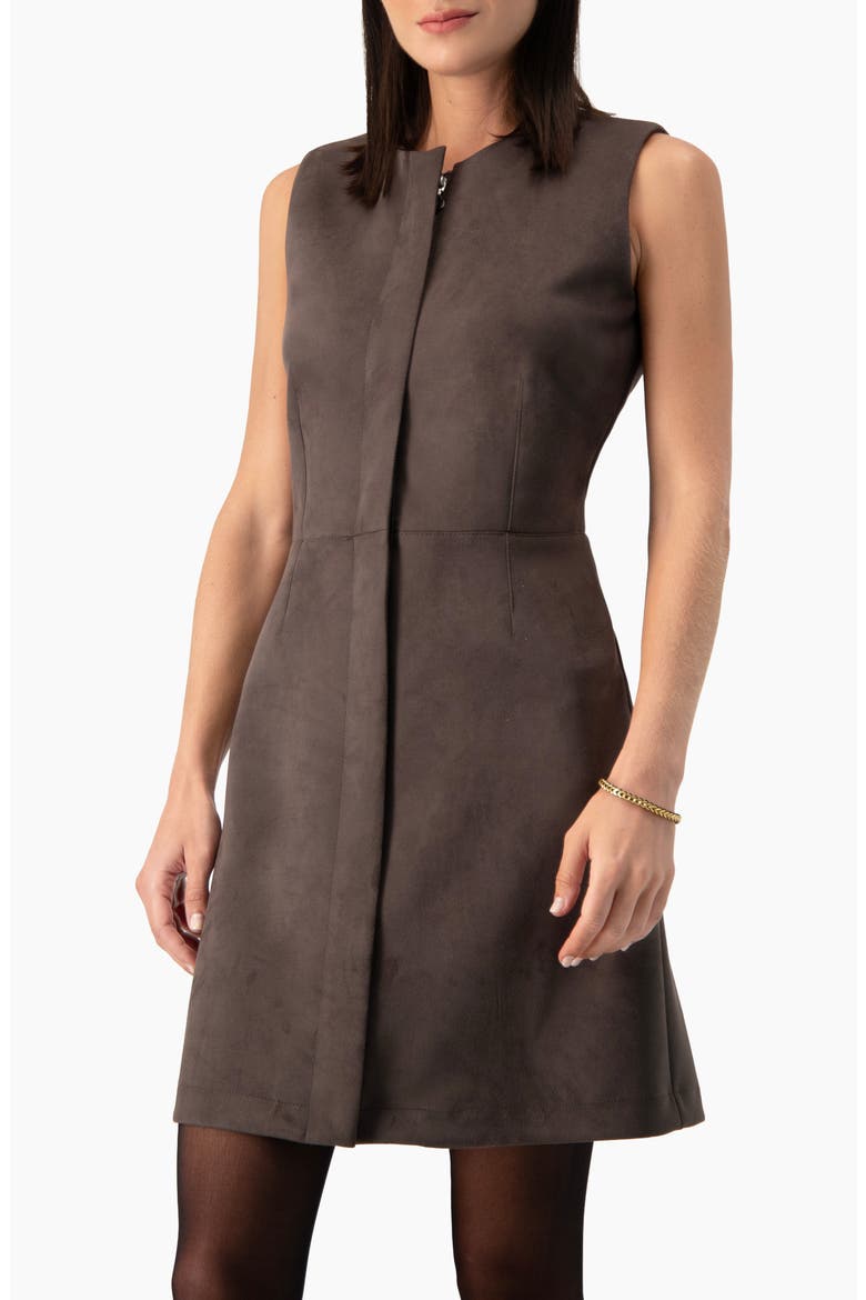 Sleeveless Faux Suede Sheath Dress, Alternate, color, Taupe
