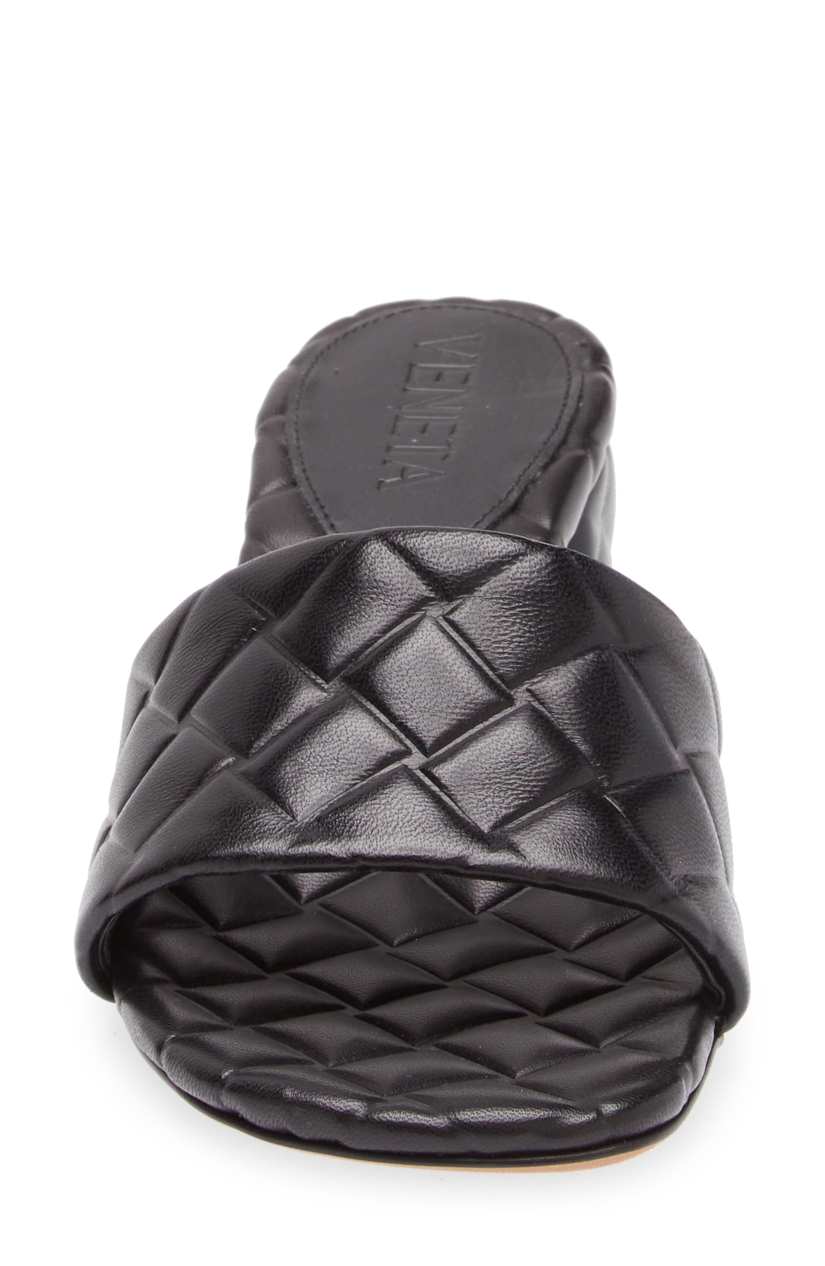 Intrecciato Embossed Slide Sandal, Alternate, color, BLACK