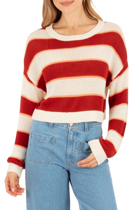 Delta Striped Cropped Open Knit Sweater