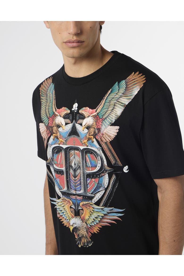 Round Neck T-Shirt Eagle Tattoo Men, Alternate, color, black