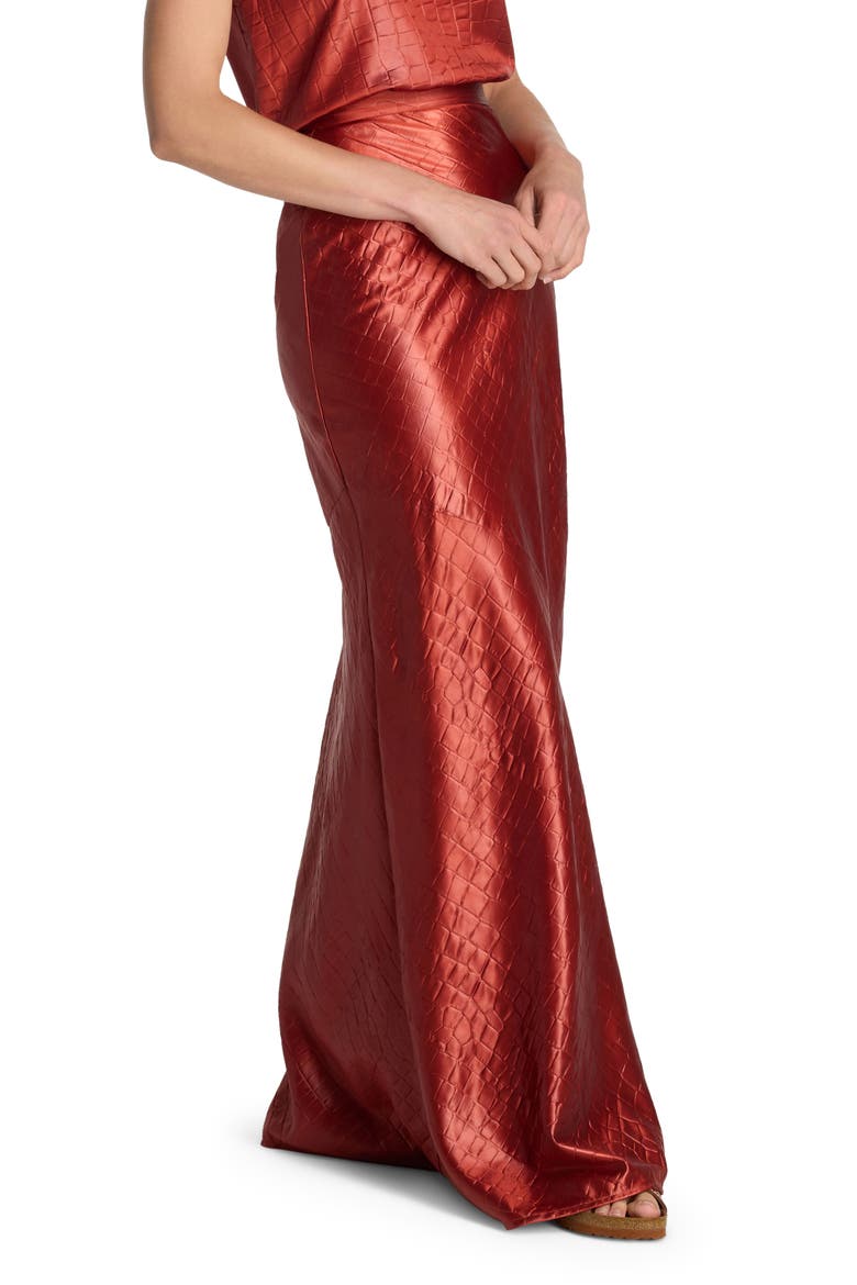 Croc Textured Satin A-Line Skirt, Alternate, color, AUBURN