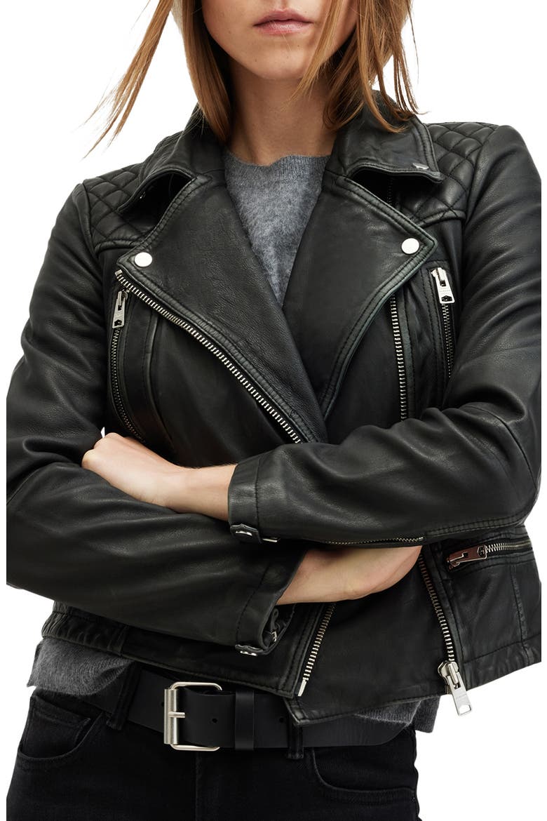 Cargo Leather Biker Jacket, Alternate, color, BLACK/ GREY