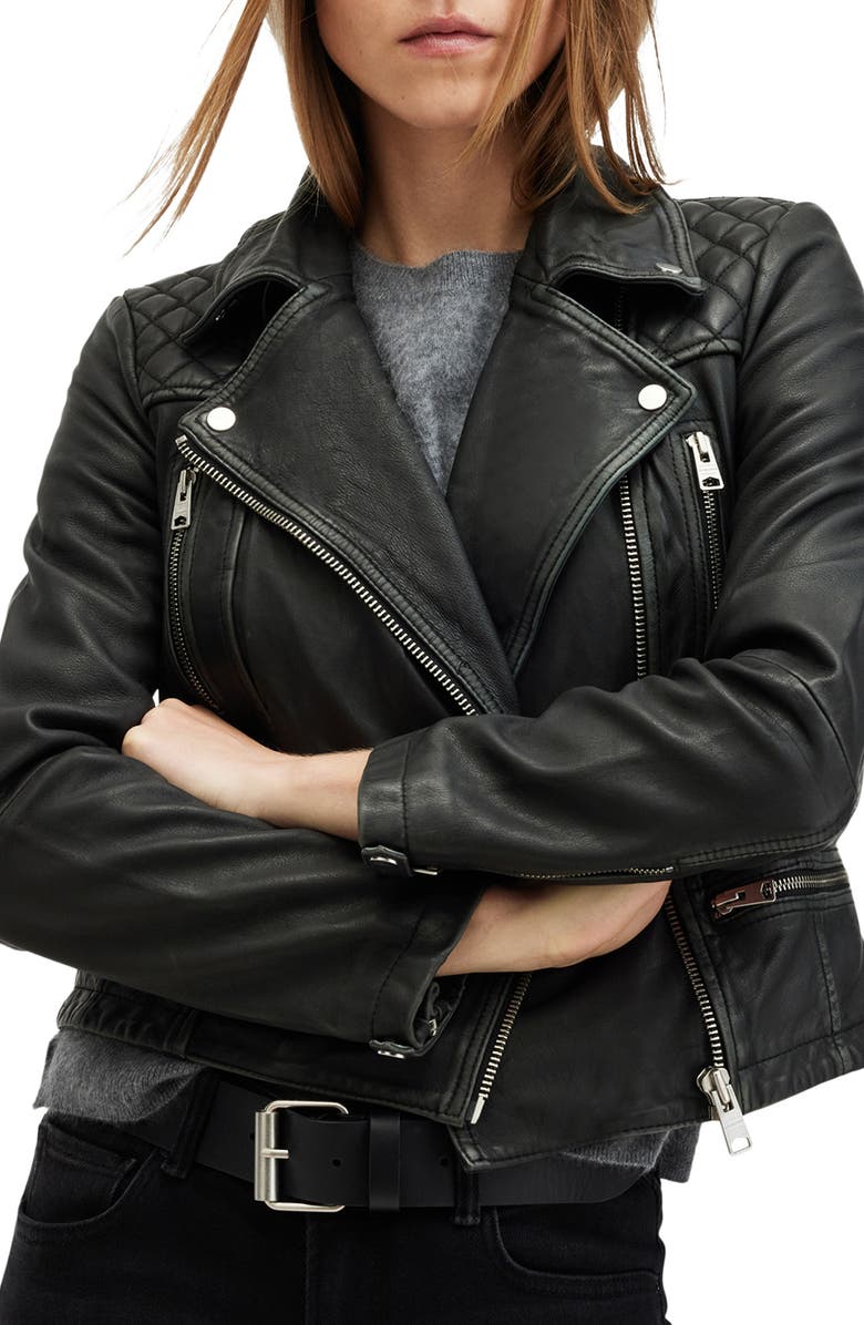 AllSaints Cargo Leather Biker Jacket, Alternate, color,