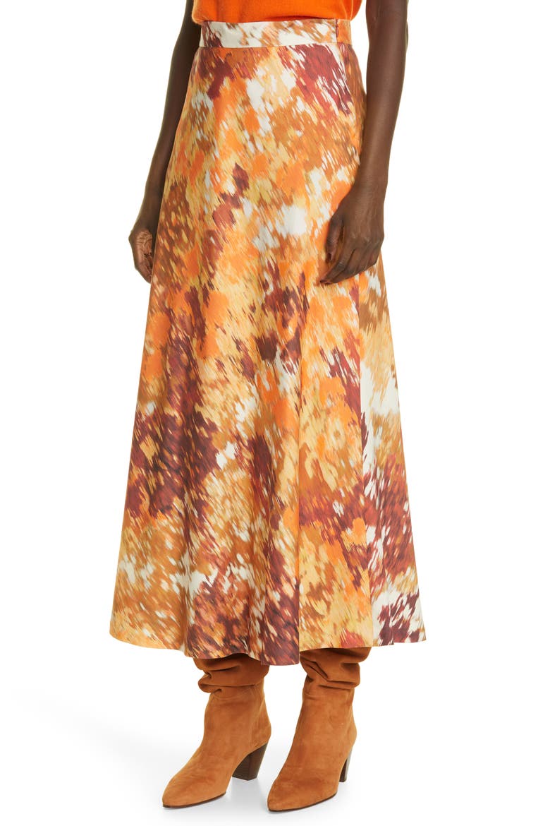 Sumner Autumn Haze Silk & Wool Twill Midi Skirt, Alternate, color, EMBER ORANGE MULTI