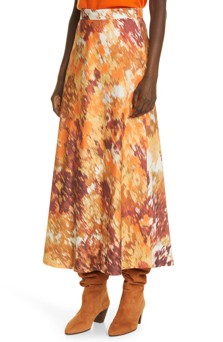 Lafayette 148 New York Sumner Autumn Haze Silk & Wool Twill Midi Skirt, Alternate, color,