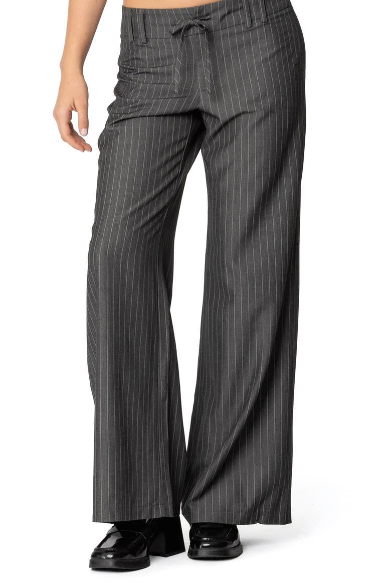 Mayla Pinstripe Drawstring Wide Leg Pants, Main, color, GRAY