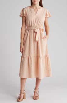 Lucky Brand Flutter Sleeve Flounce Waist Tie Dress