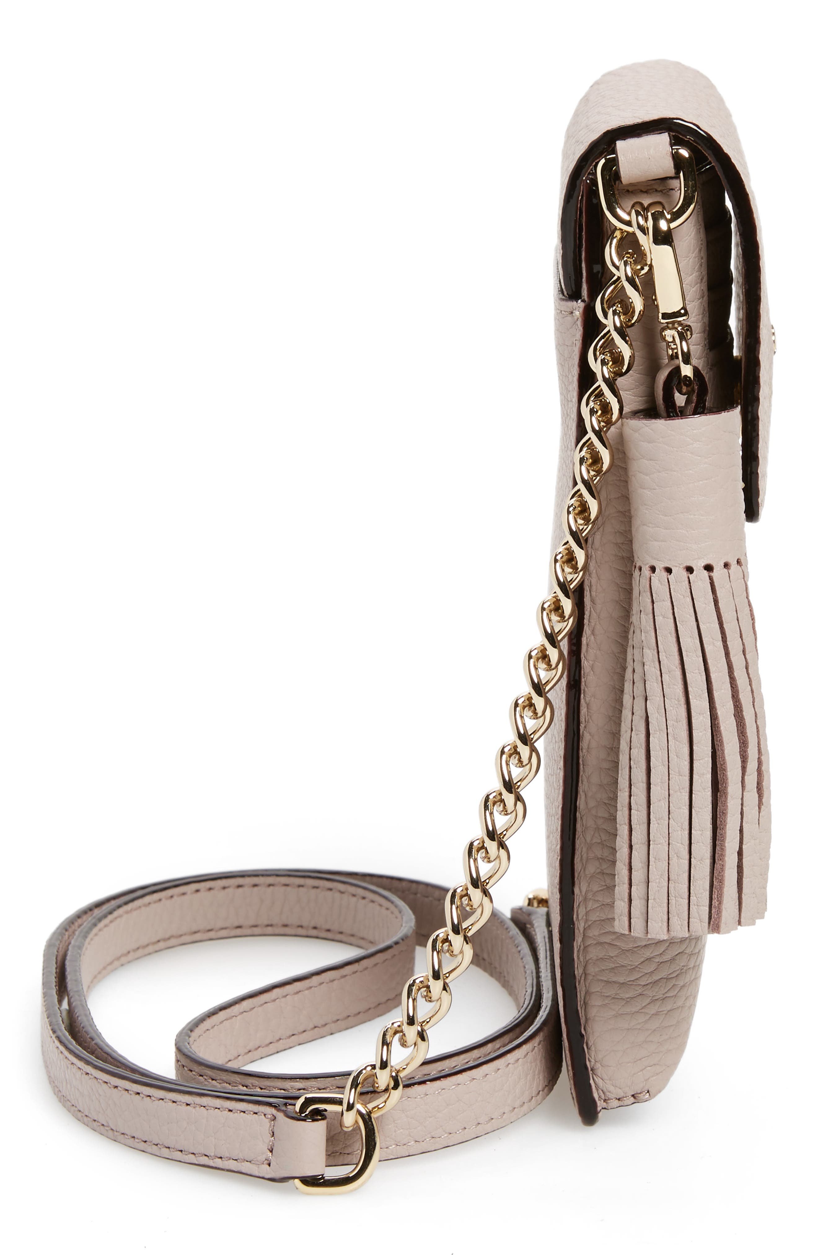 north/south leather smartphone crossbody bag, Alternate, color, BONE GREY