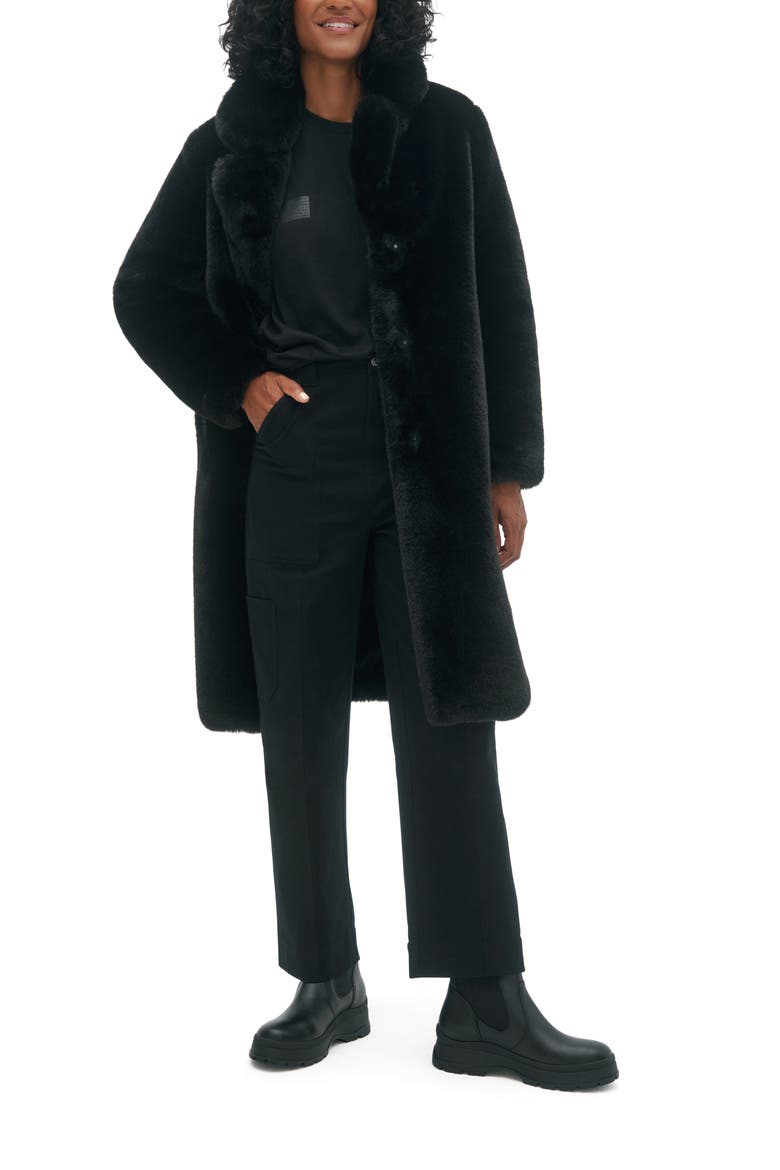 Savannah Faux Fur Longline Coat, Main, color, BLACK