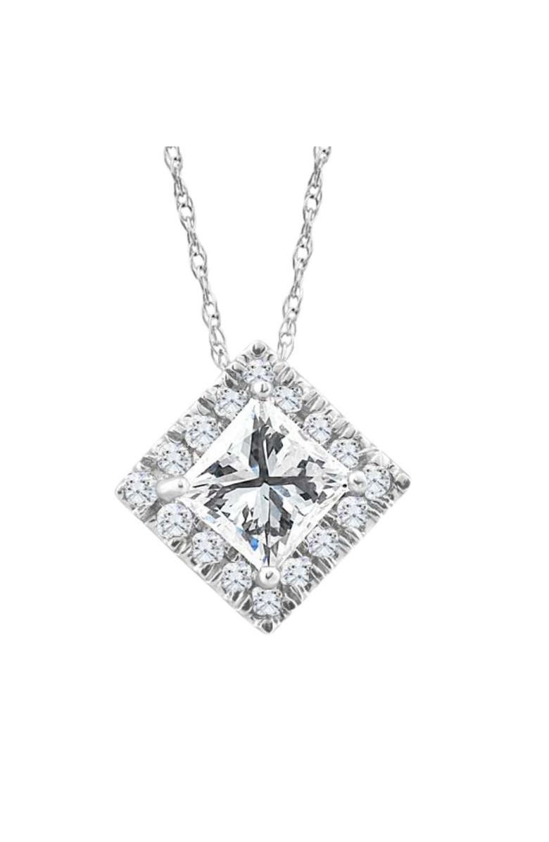 Bliss Diamond 1 1/5Ct TW Princess Cut Diamond Lab Grown Halo Pendant Gold Necklace, Main, color, 10K White Gold