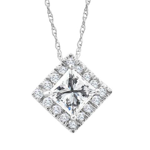 1 1/5Ct TW Princess Cut Diamond Lab Grown Halo Pendant Gold Necklace