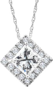Bliss Diamond 1 1/5Ct TW Princess Cut Diamond Lab Grown Halo Pendant Gold Necklace