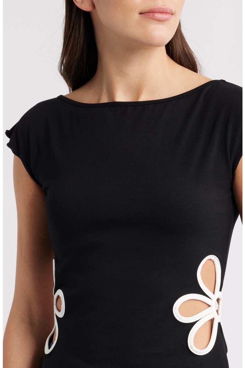 Currents Flower Cutout Cotton Blend Top, Alternate, color, BLACK