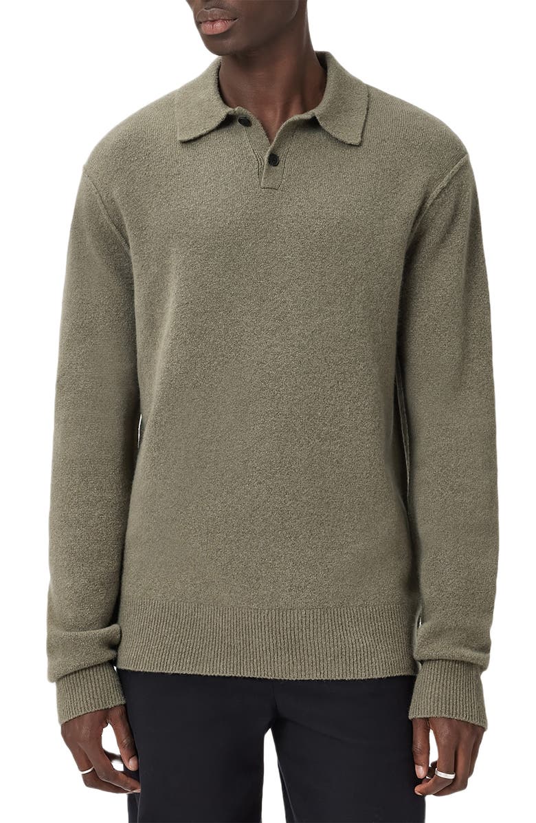 AllSaints Patern Long Sleeve Polo, Main, color, Dusky Green