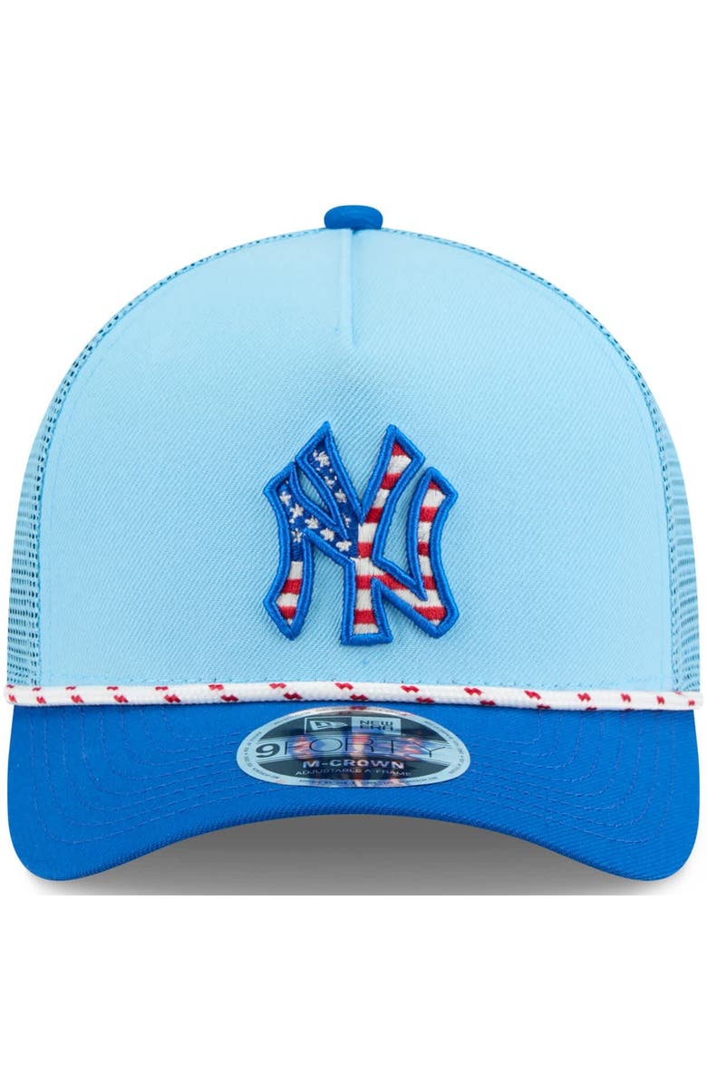 New Era Men's New Era Light Blue/Blue New York Yankees 2025 Fourth of July 9FORTY A-Frame M-Crown Adjustable Trucker Hat, Alternate, color,