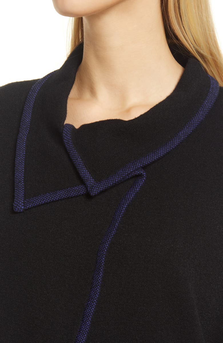 Ming Wang Asymmetric Neck Short Sleeve Geo Print Knit Jacket, Alternate, color, 