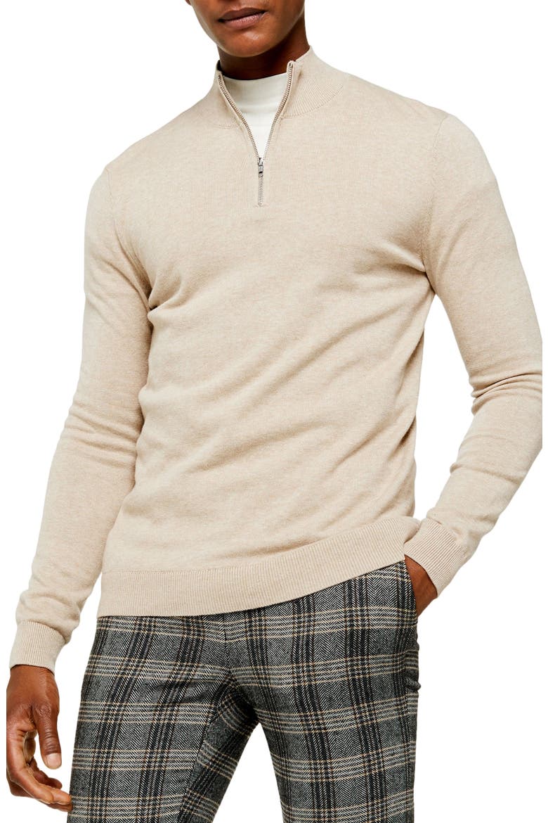 Classic Fit Quarter-Zip Mock Neck Sweater, Main, color, STONE