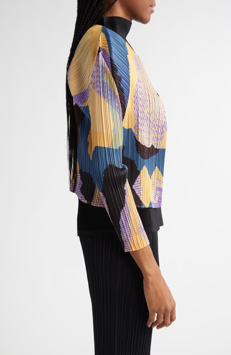 Pleats Please Issey Miyake Meteorite Print Pleated Open Front Cardigan, Alternate, color, 
