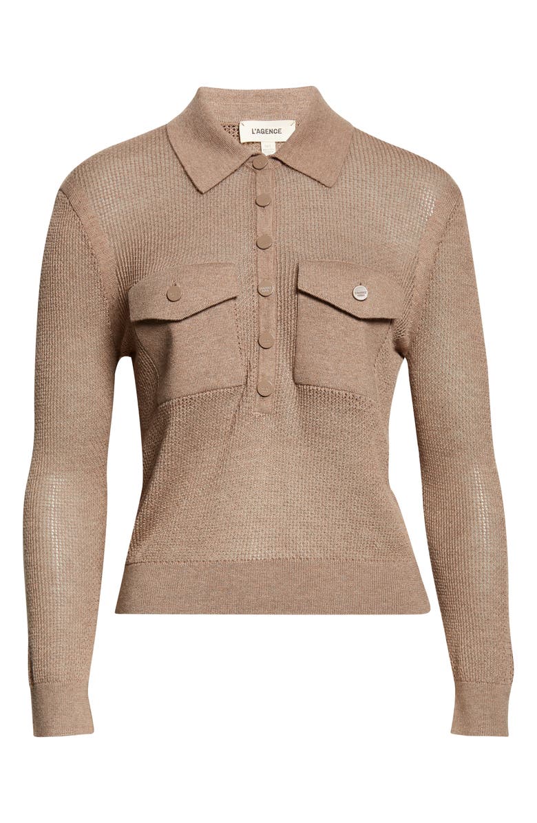 L'AGENCE Carine Pointelle Polo Sweater, Alternate, color, Mushroom